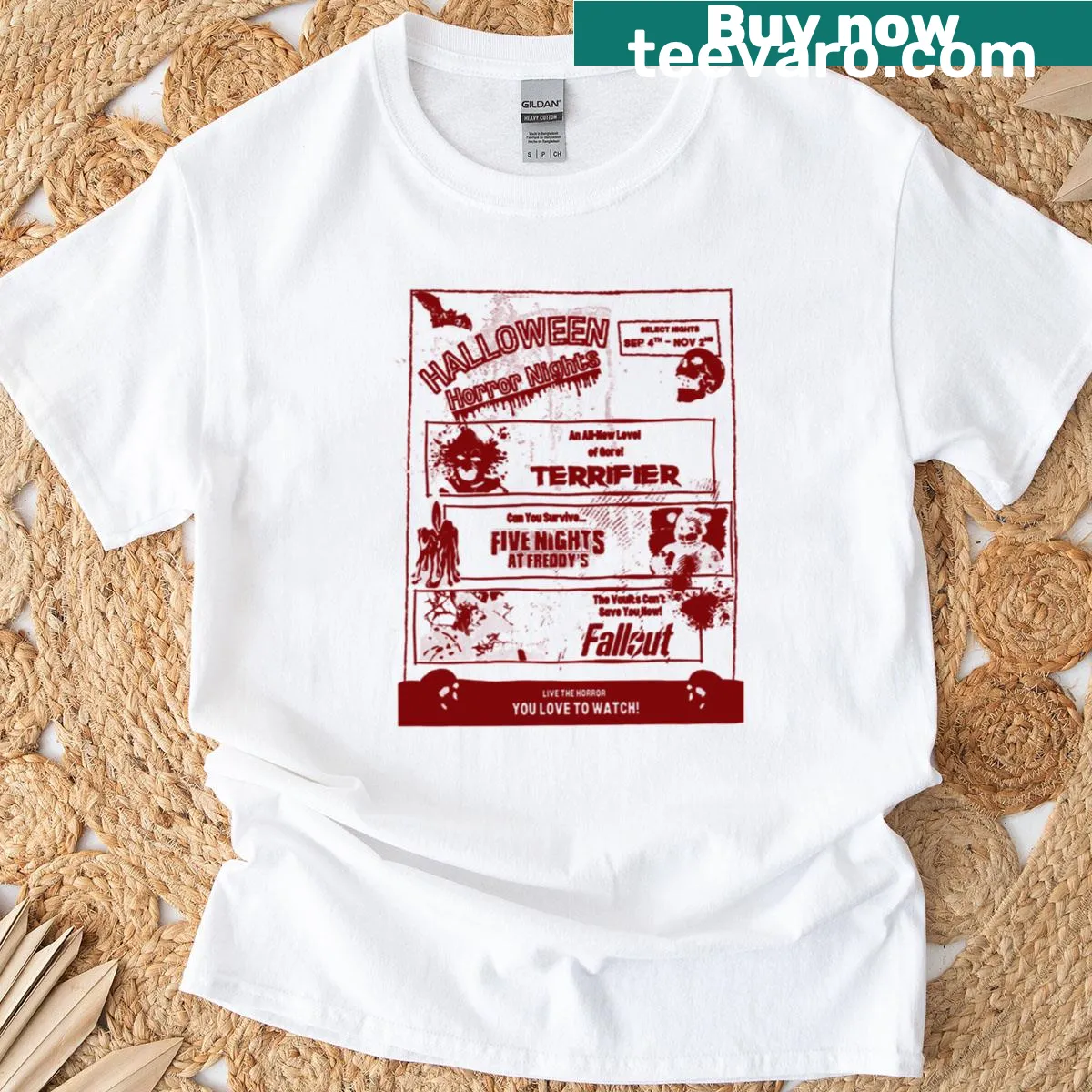 Terrifier Art The Clown graphic on a Halloween-themed t-shirt — on a men's t-shirt