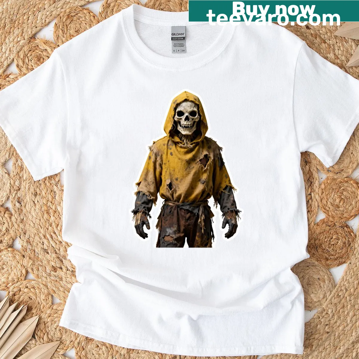 Horror skull and scarecrow design T-shirt — on a men's t-shirt