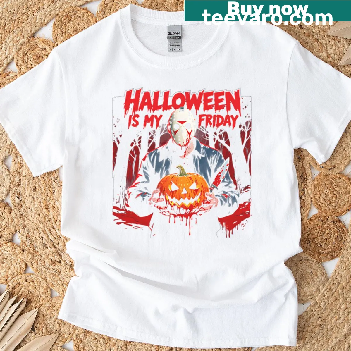 Oversized t-shirt with playful text 'Halloween Is My Friday.' — on a men's t-shirt
