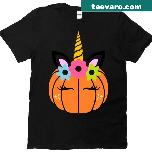 Playful Halloween shirt featuring a pumpkin unicorn