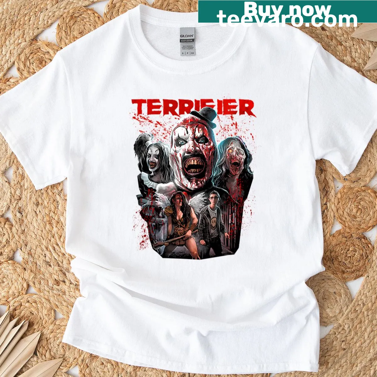 Terrifier-themed Halloween t-shirt featuring dark imagery — on a men's t-shirt