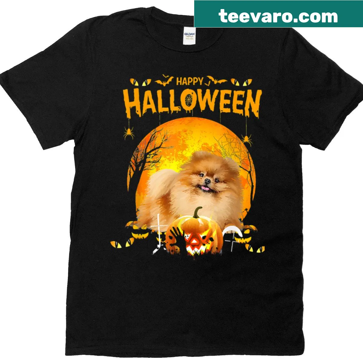 Cute t-shirt featuring a dog pumpkin design for Halloween — on a men's t-shirt