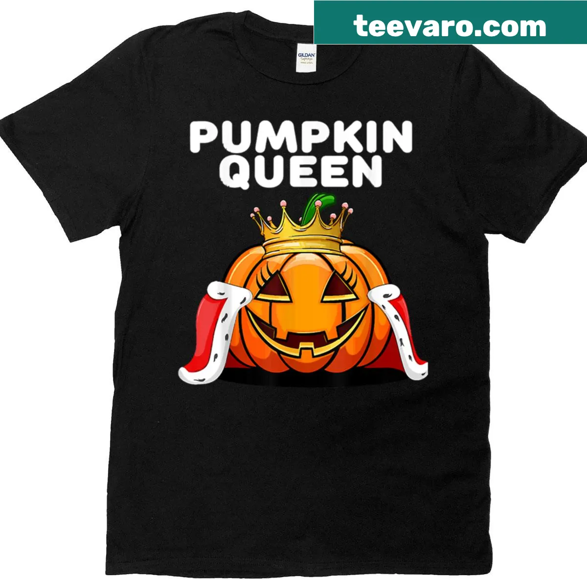 T-shirt with 'Happy Halloween Pumpkin Queen' design — on a men's t-shirt