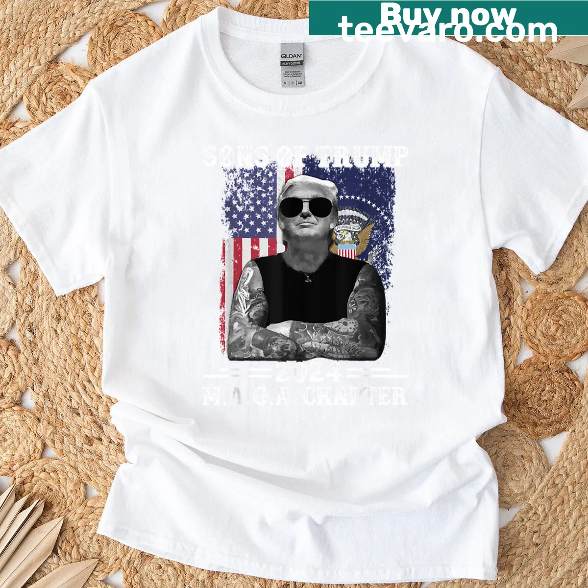 Halloween t-shirt featuring the phrase 'Sons Of Trump 2024' — on a men's t-shirt
