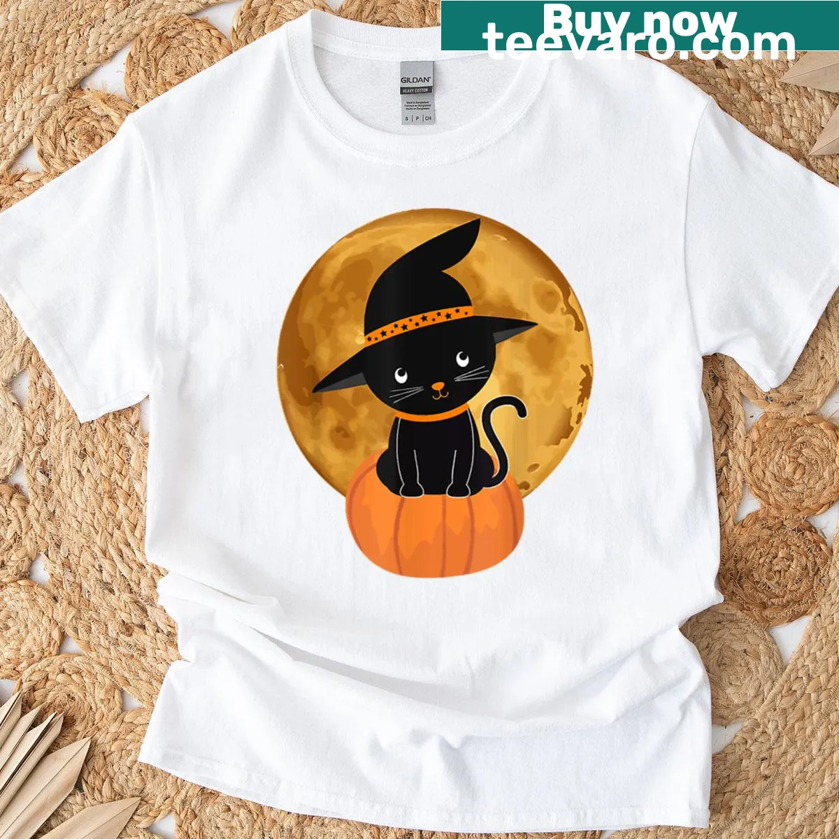 Cute Halloween cat and pumpkin T-shirt for cat lovers — on a men's t-shirt