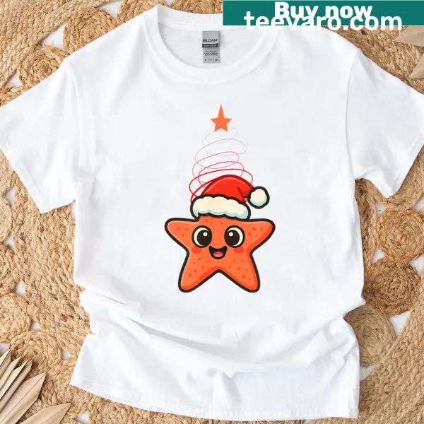 Starfish in a Santa hat design for holiday T-shirt