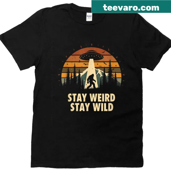 T-shirt with whimsical Thanksgiving design featuring Bigfoot and aliens