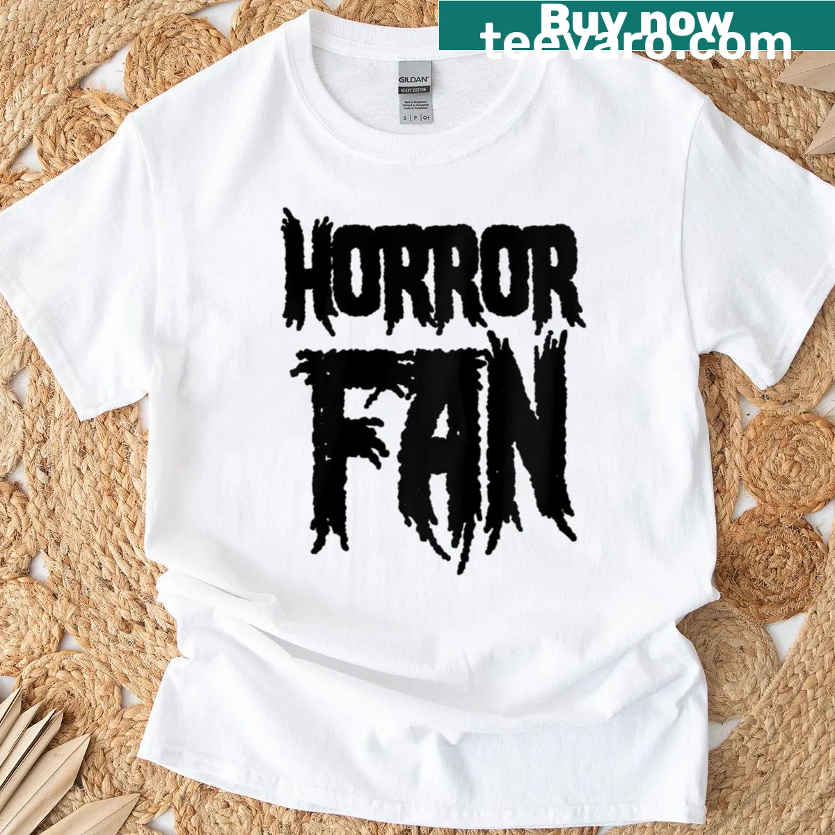 Oversized raglan tee with humorous horror movie graphics — on a men's t-shirt