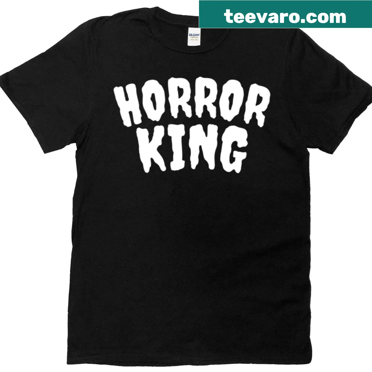 Horror King t-shirt featuring bold text design — on a men's t-shirt