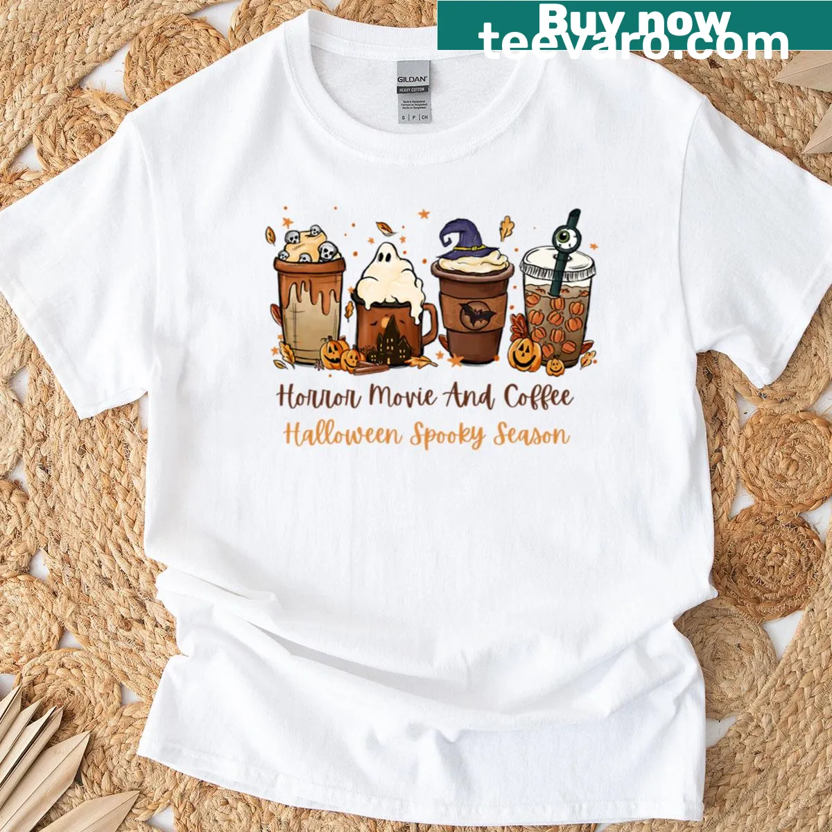Horror movie themed T-shirt for coffee lovers — on a men's t-shirt