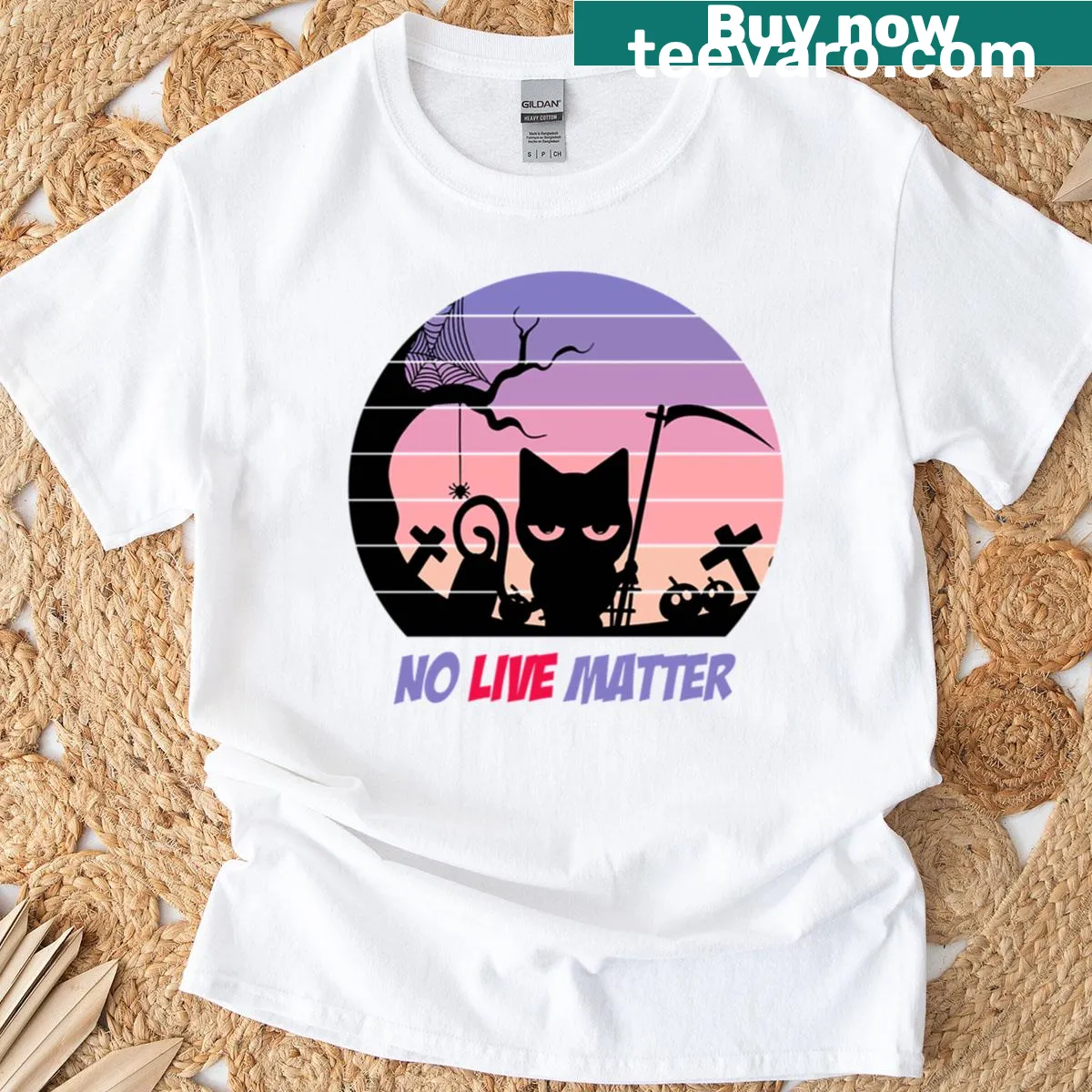 Creepy reaper cat graphic with text No Lives Matter — on a men's t-shirt