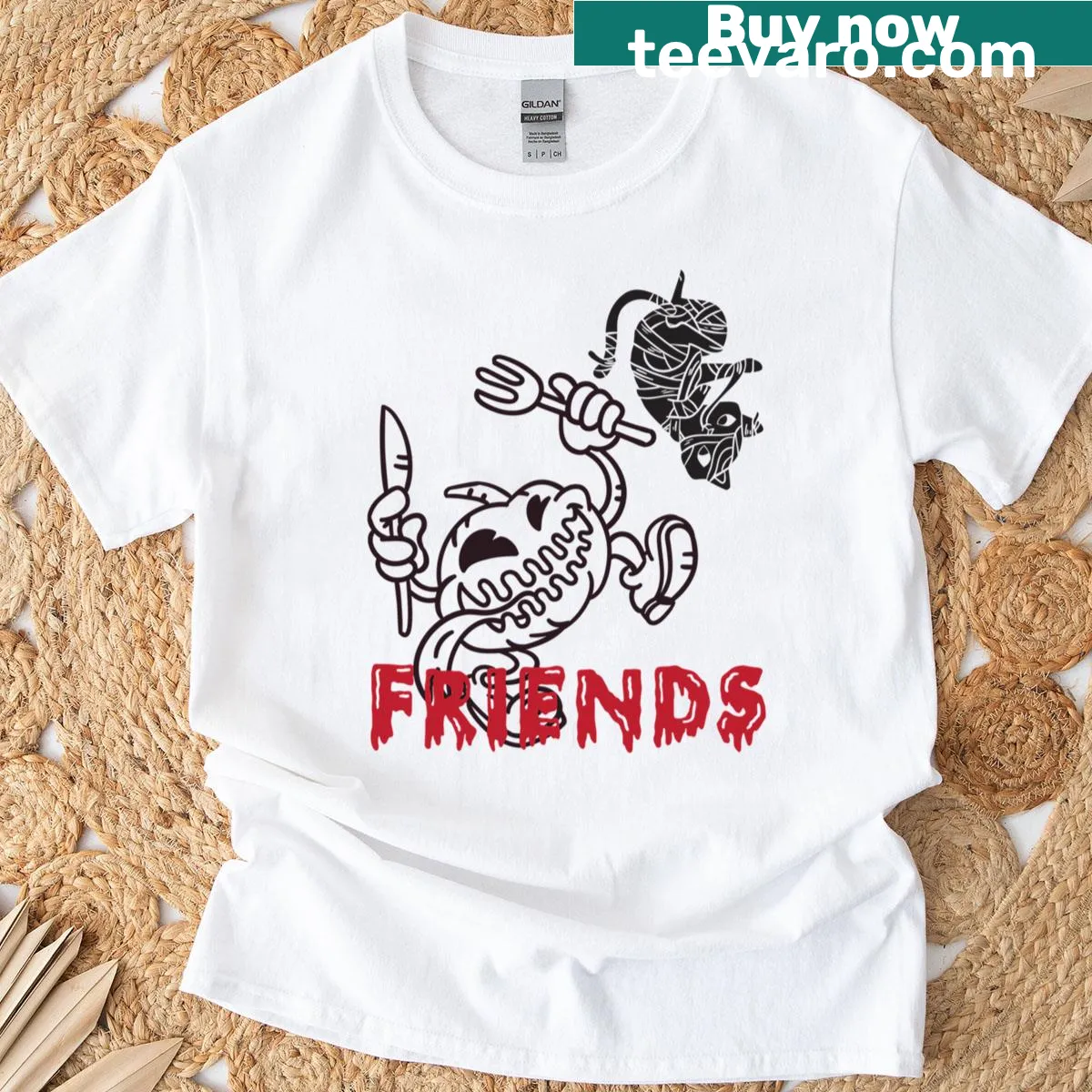 Whimsical pumpkin graphic T-shirt celebrating friendship in autumn — on a men's t-shirt