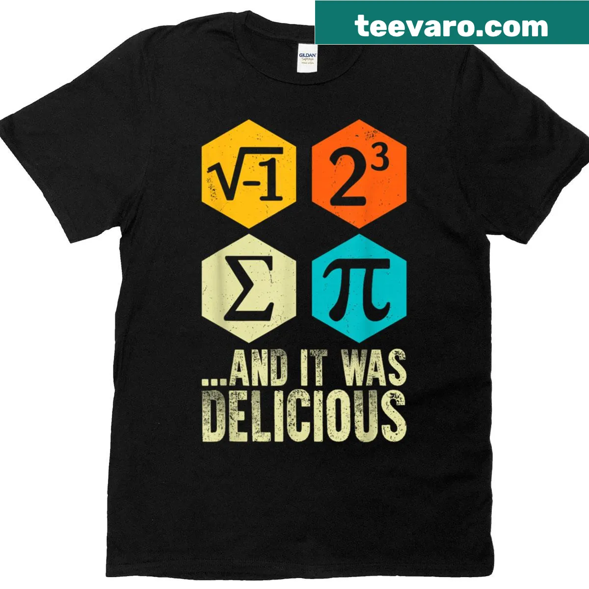 Funny T-shirt with a math pun about pie. — on a men's t-shirt