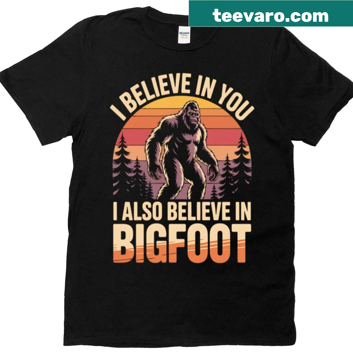 Whimsical Bigfoot illustration with motivational text on an oversized T-shirt — on a men's t-shirt