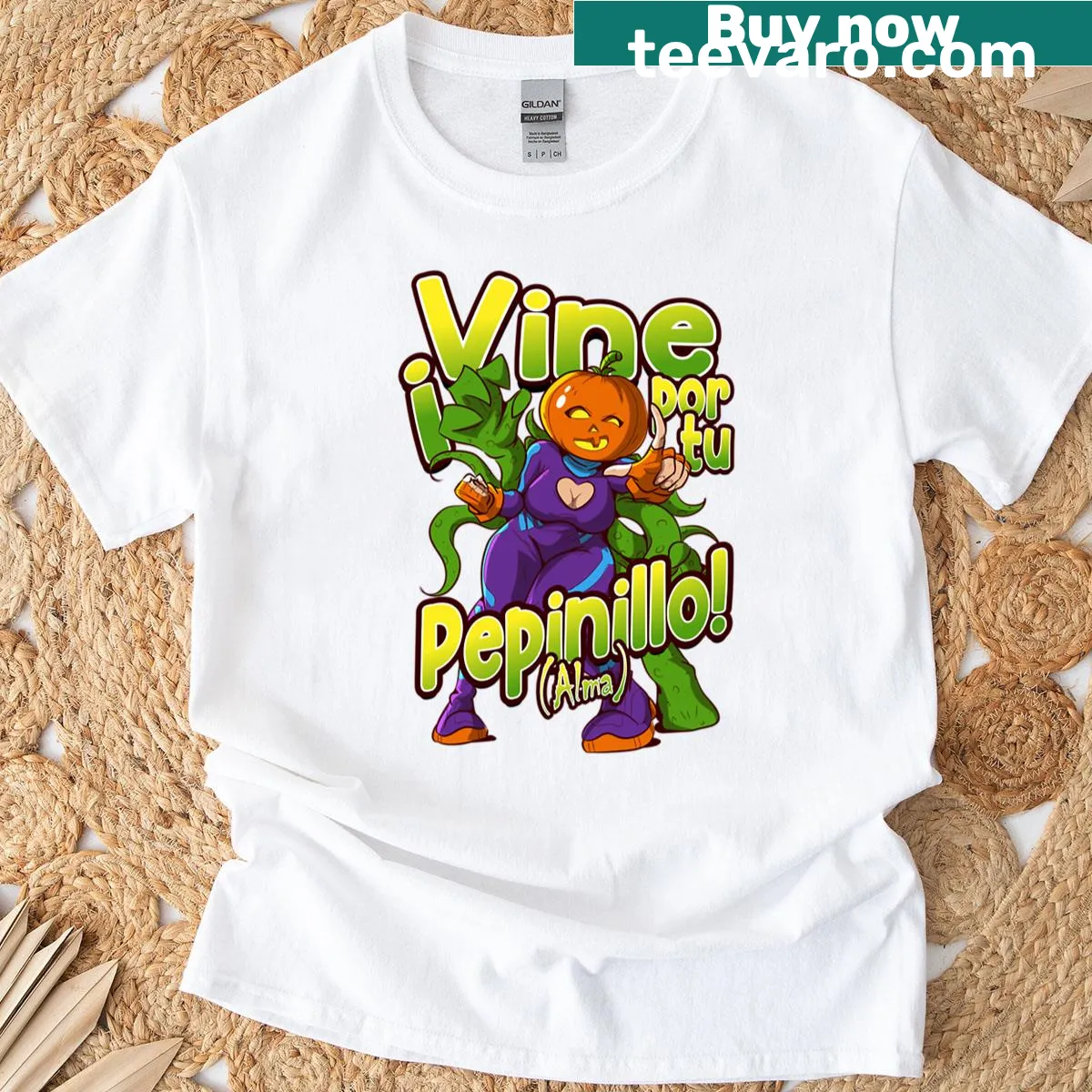 Playful pickle monster graphic on a Halloween T-shirt — on a men's t-shirt