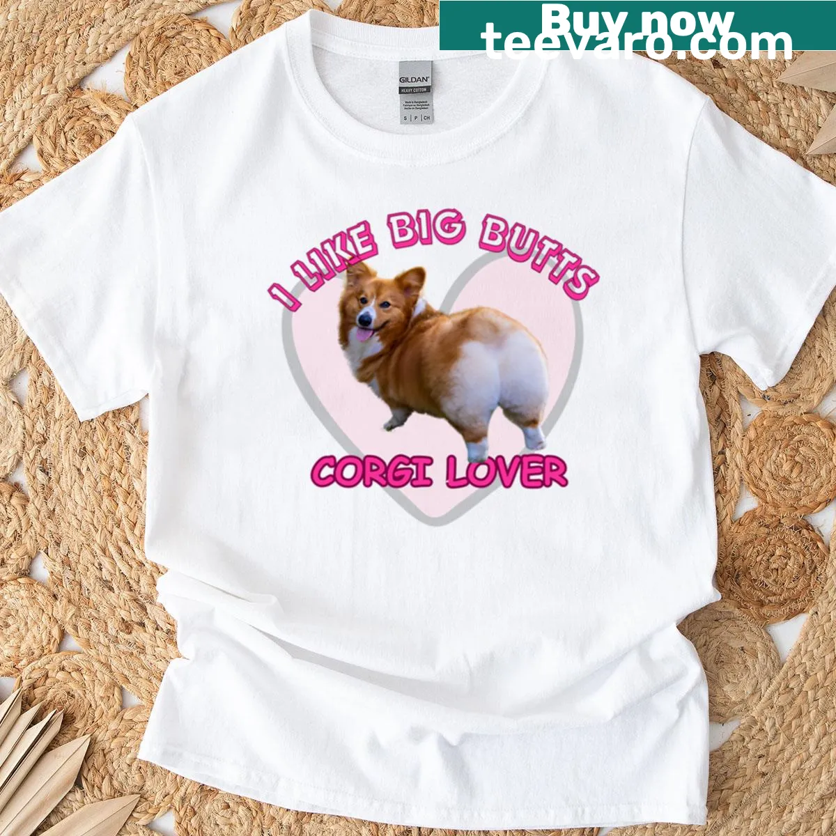 Humorous corgi-themed T-shirt with playful text — on a men's t-shirt
