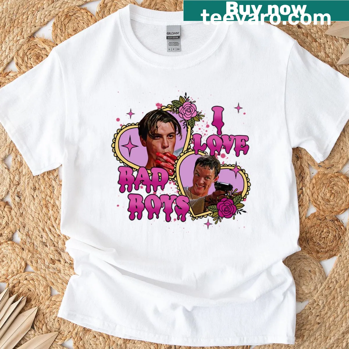 Graphic tee featuring 'I Love Bad Boys' from the Scream movie. — on a men's t-shirt