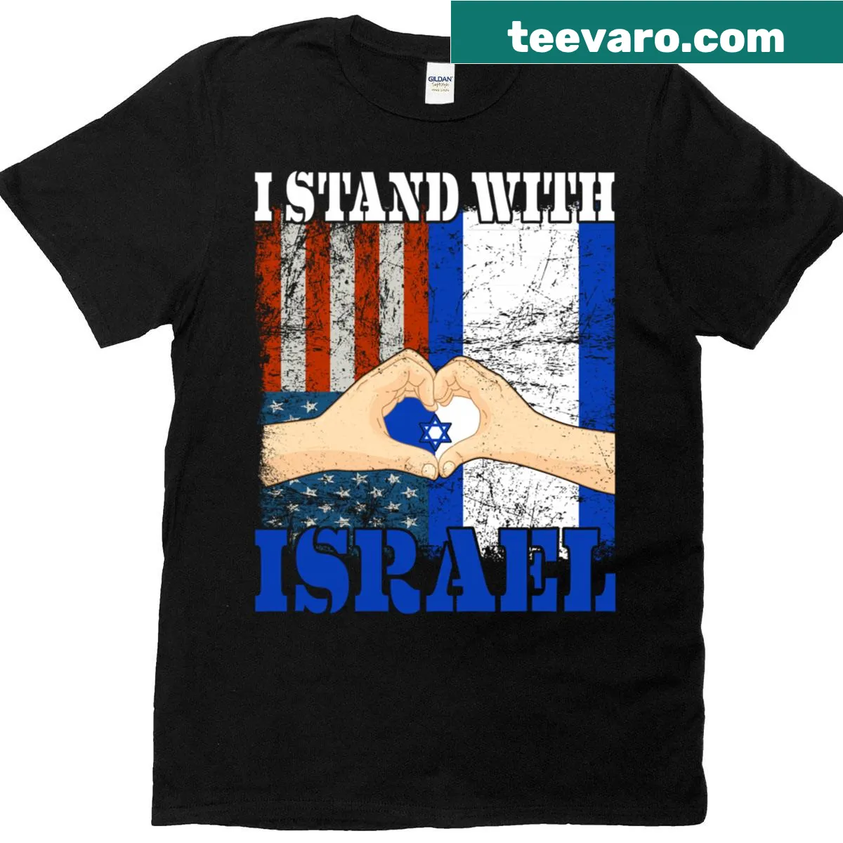 Vintage T-shirt with 'I Stand With Israel' text — on a men's t-shirt