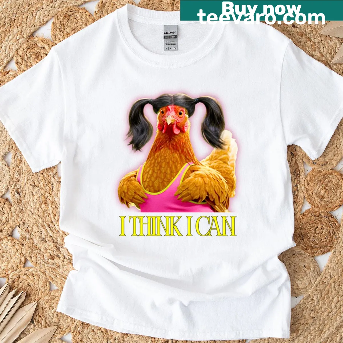 Sassy chicken graphic with the text 'I Think I Can' — on a men's t-shirt