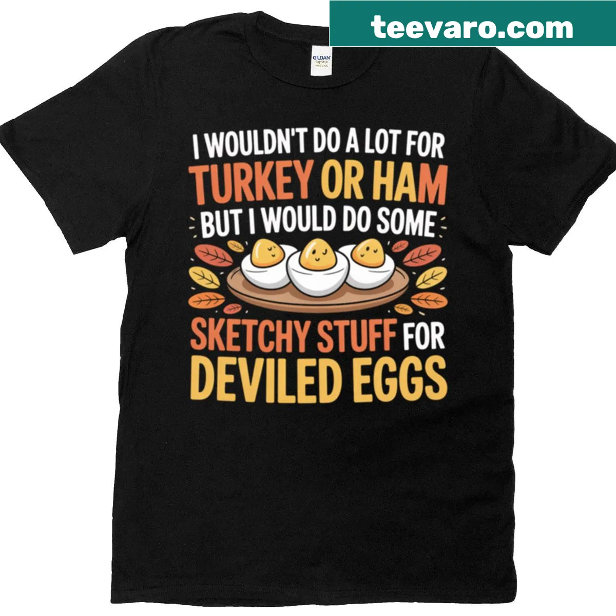 Funny Thanksgiving t-shirt with humorous text about turkey and ham — on a men's t-shirt