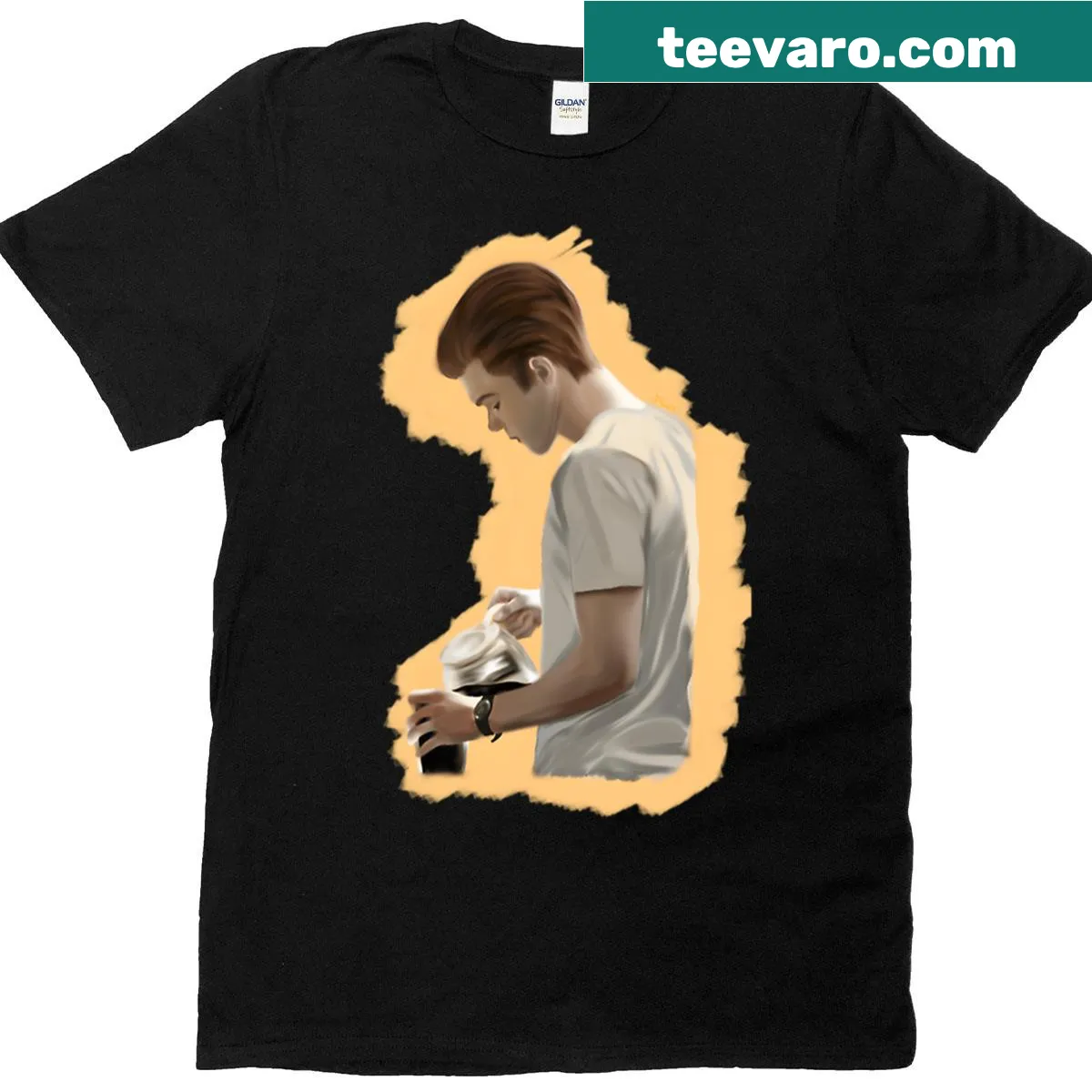 Coffee-themed t-shirt featuring Ian Gallagher graphic — on a men's t-shirt