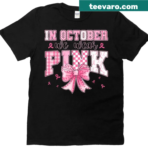 T-shirt with pink ribbon and checkered design for breast cancer awareness