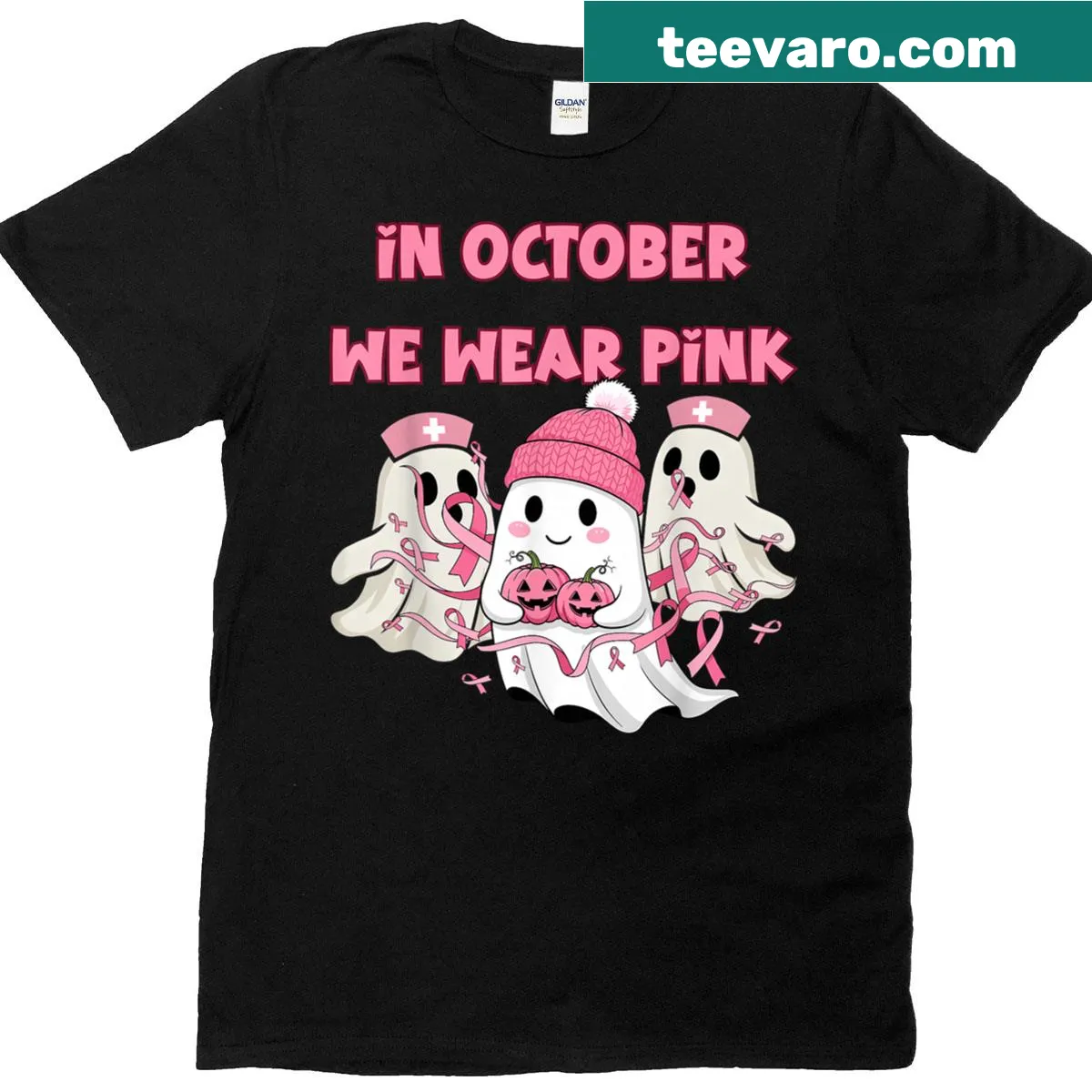 Nurse ghost graphic t-shirt promoting breast cancer awareness — on a men's t-shirt