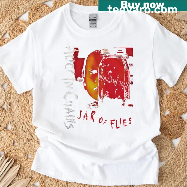 Illustrated T-shirt with a jar and flies designed in a humorous style