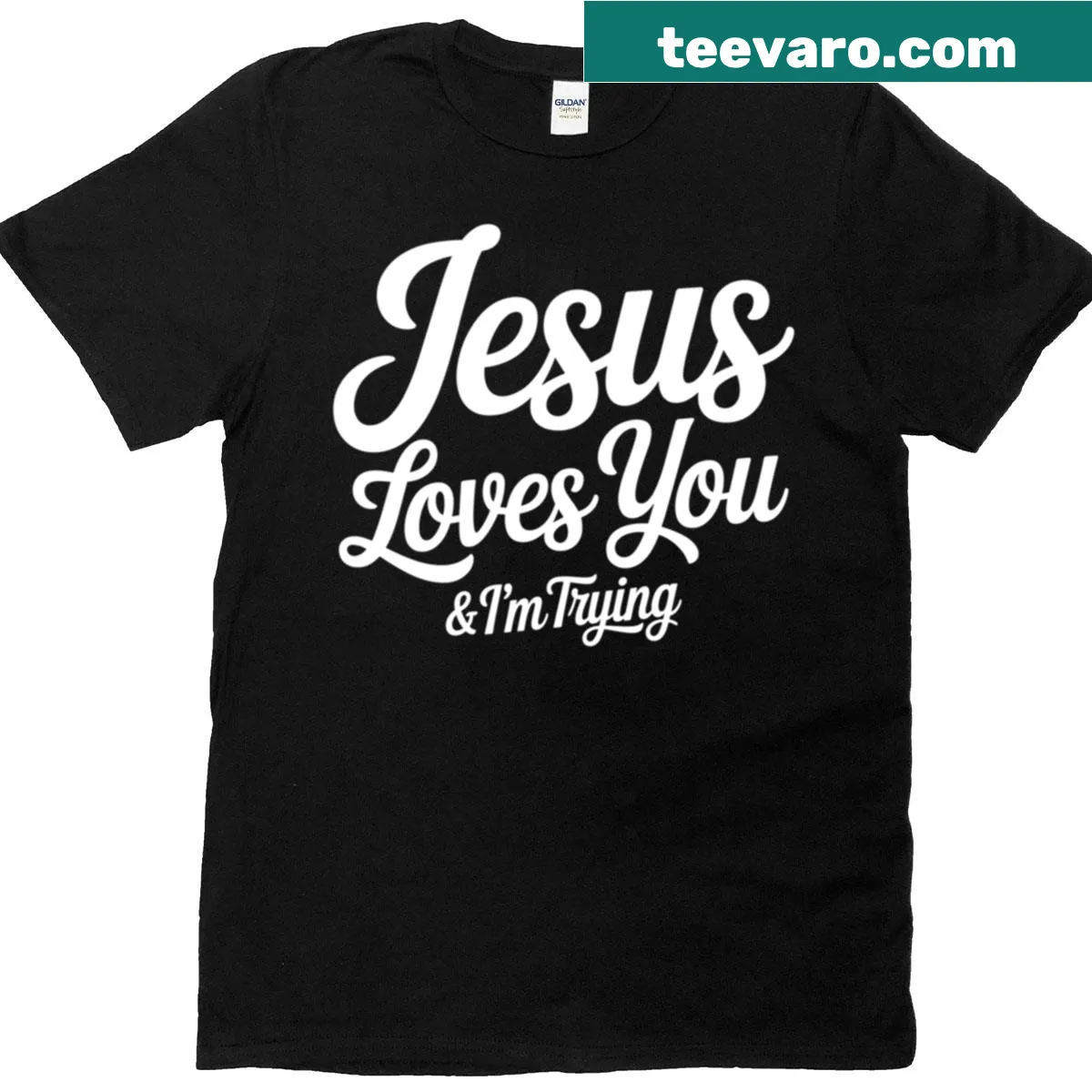 Inspirational oversized T-shirt with text about faith and perseverance — on a men's t-shirt