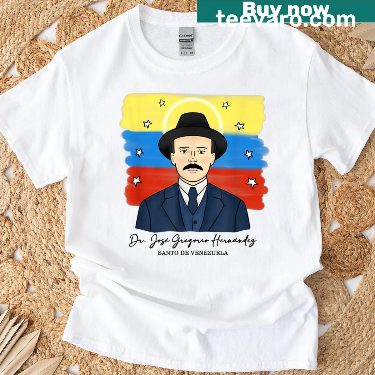 Commemorative graphic of Jos Gregorio Hernández on a t-shirt — on a men's t-shirt
