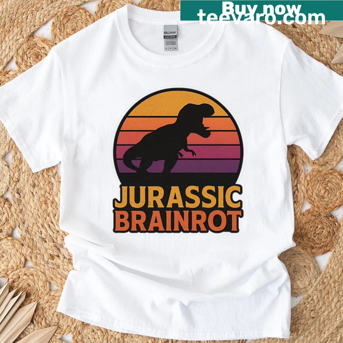Oversized retro T-shirt featuring dinosaur meme design — on a men's t-shirt
