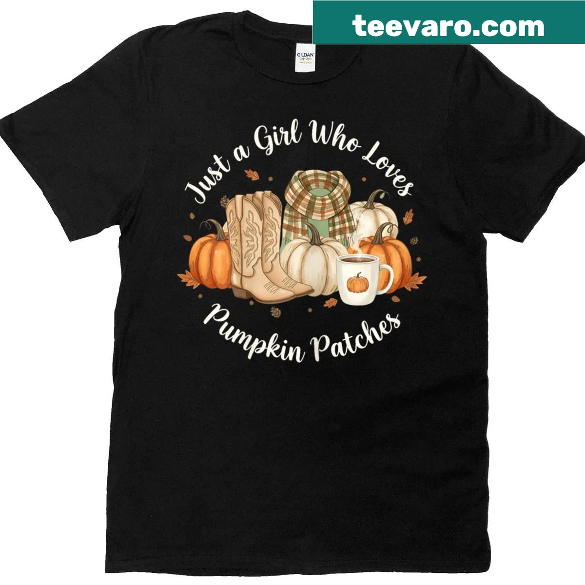 T-shirt celebrating love for pumpkin patches with autumn-themed illustration — on a men's t-shirt