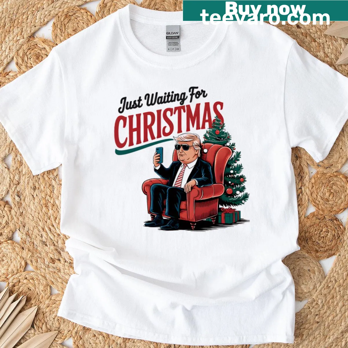 Funny oversized Christmas t-shirt with humorous text — on a men's t-shirt