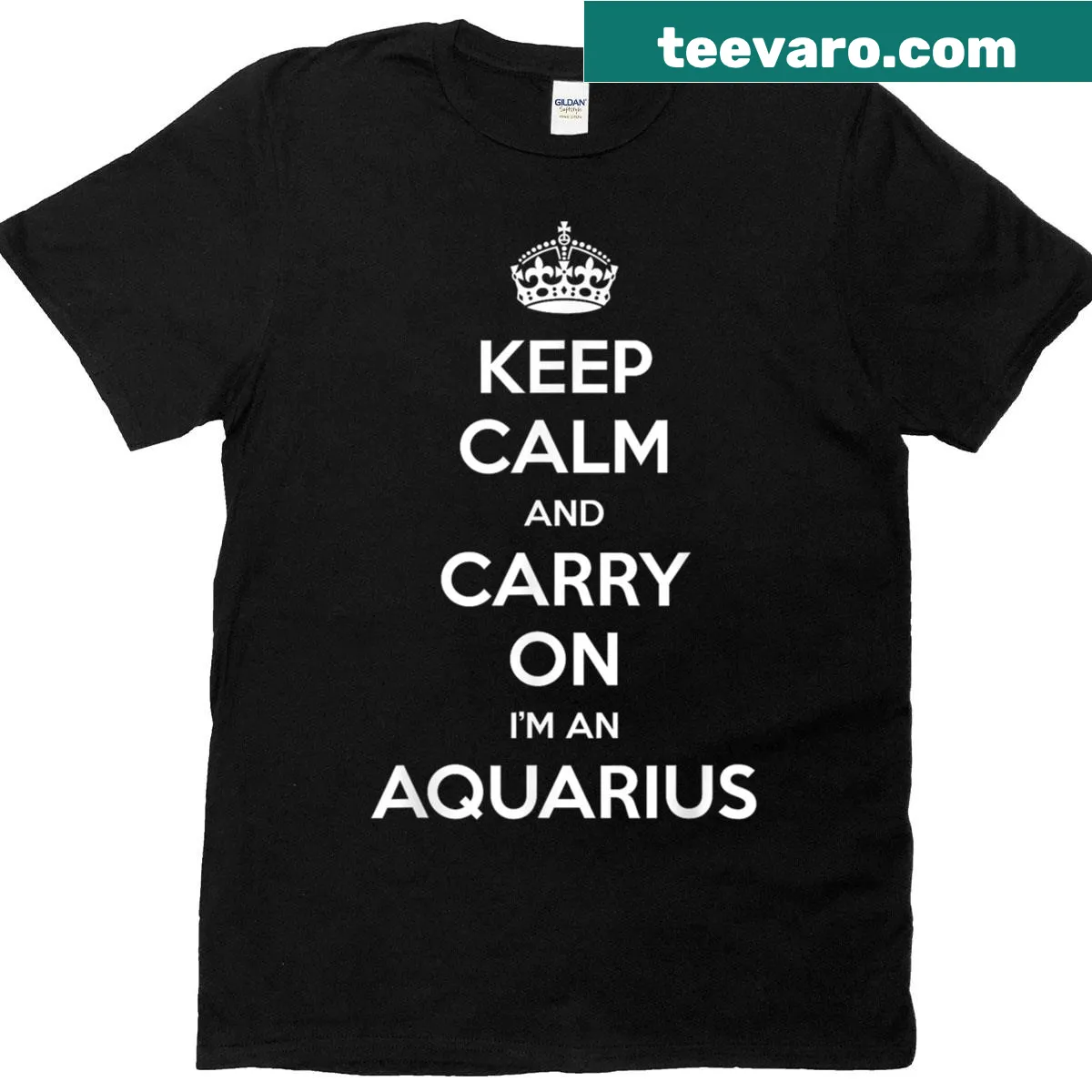 Funny astrology T-shirt with 'Keep Calm And Carry On Im An Aquarius' — on a men's t-shirt