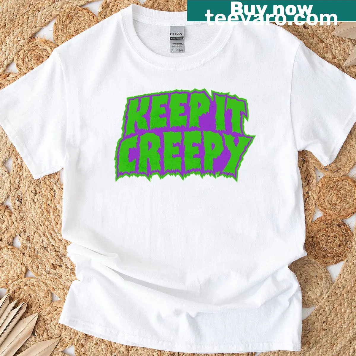 Keep It Creepy slogan graphic t-shirt — on a men's t-shirt