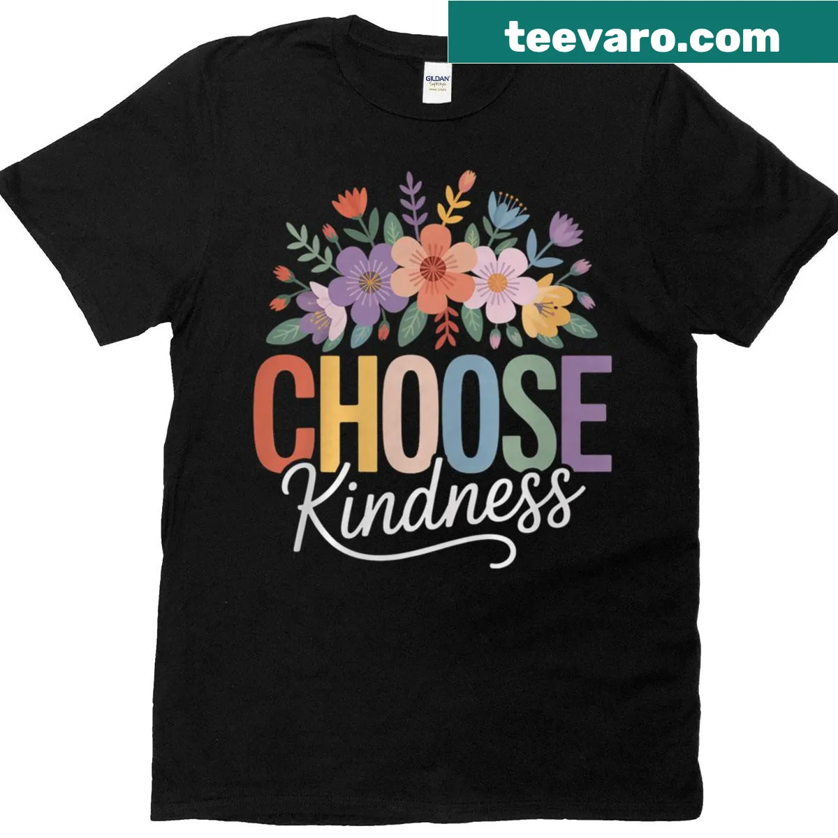Floral shirt with a positive quote about kindness — on a men's t-shirt