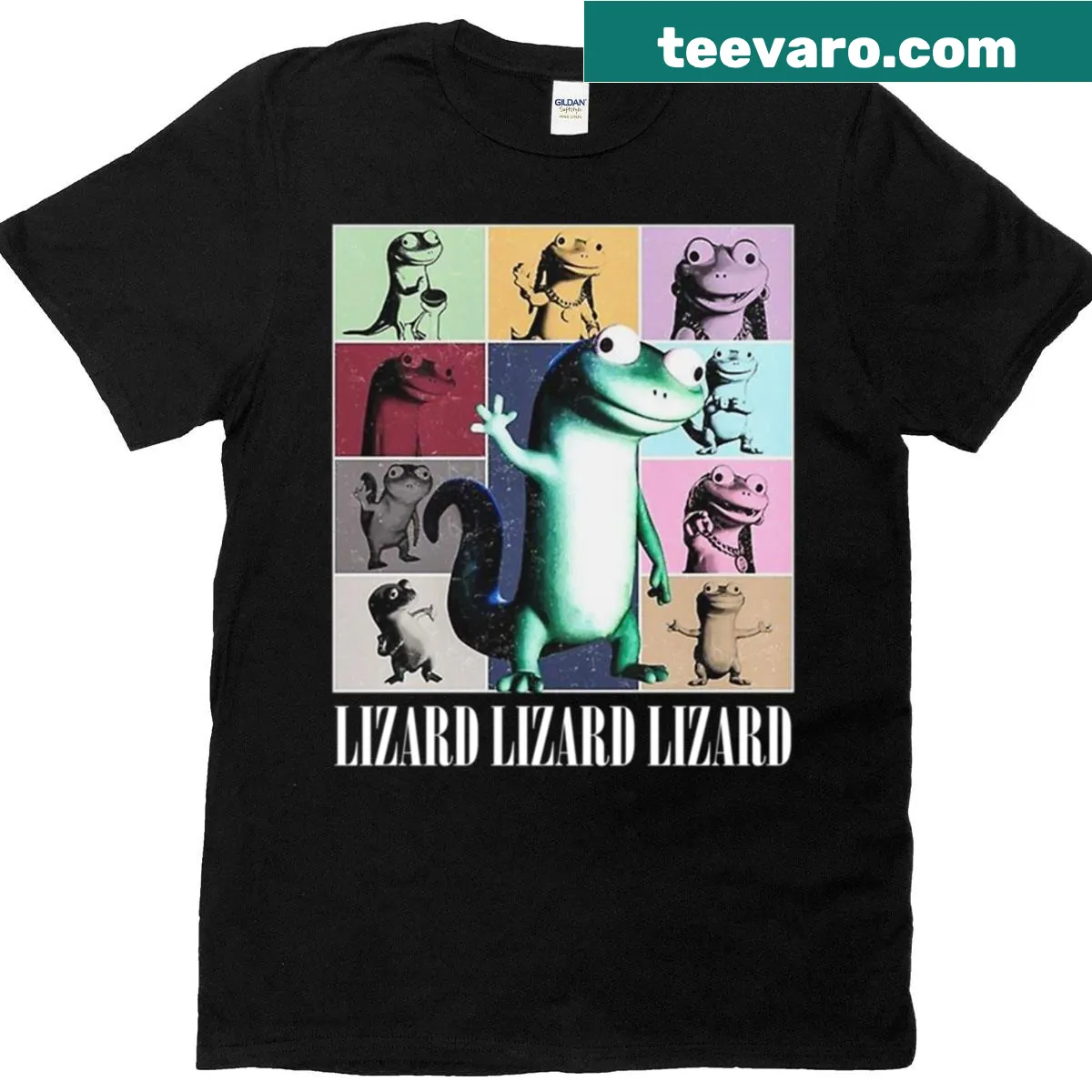 Vintage t-shirt featuring the phrase 'Lizard Lizard Lizard' in a playful design — on a men's t-shirt