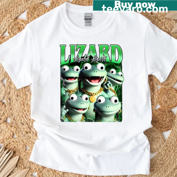 Funny vintage t-shirt with 'Lizard Lizard Lizard' meme text