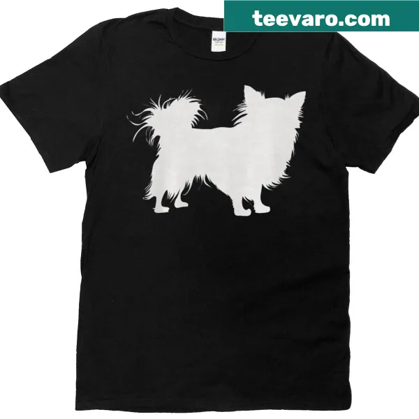 Cute t-shirt featuring a long-haired Chihuahua illustration.