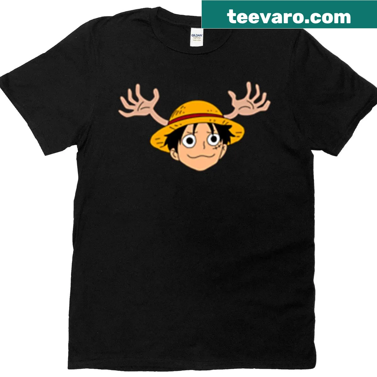 Playful Luffy with Antlers T-shirt featuring whimsical illustration — on a men's t-shirt