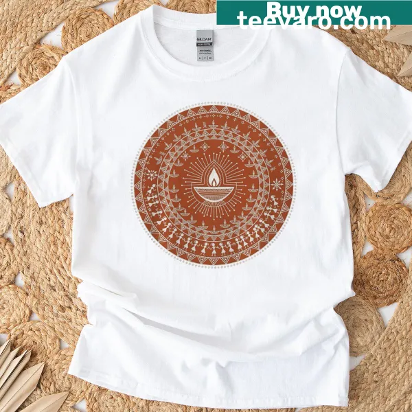 Mandala and Warli art t-shirt with diya design