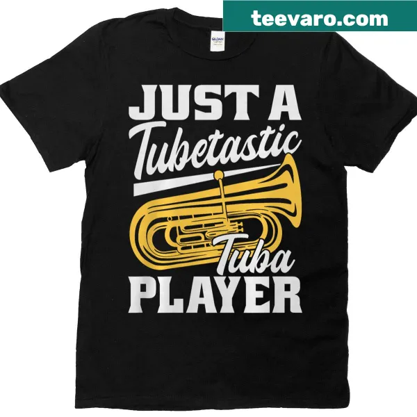 Tubetastic T-shirt for tuba players with playful music graphic
