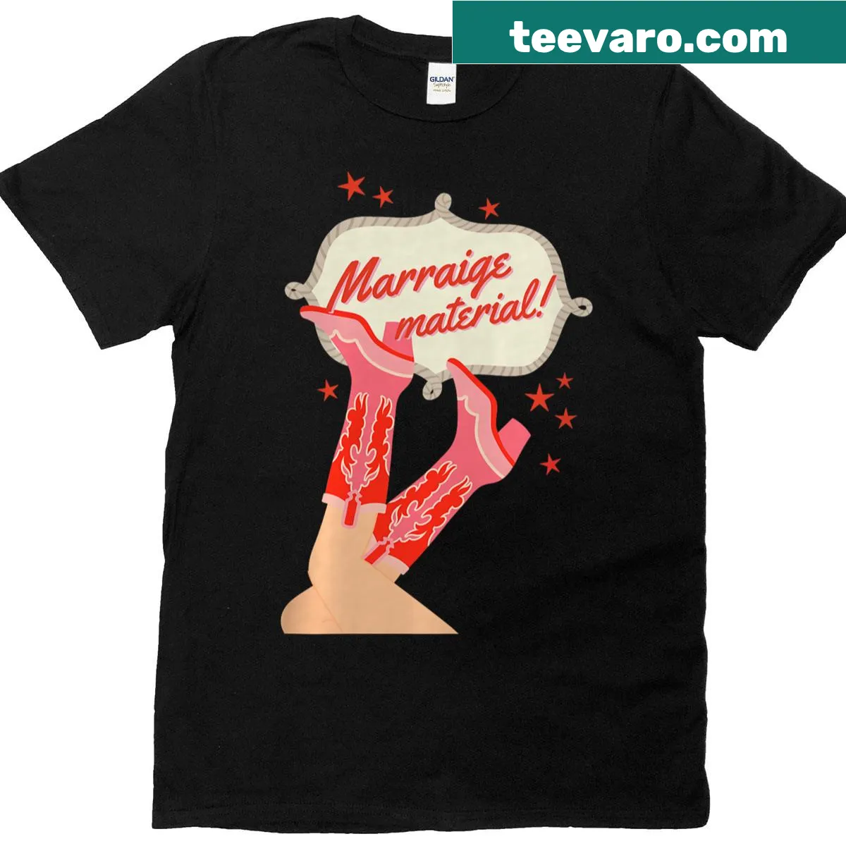 Typography design stating 'Marriage Material' and 'Future Mrs' on a bride-to-be t-shirt — on a men's t-shirt