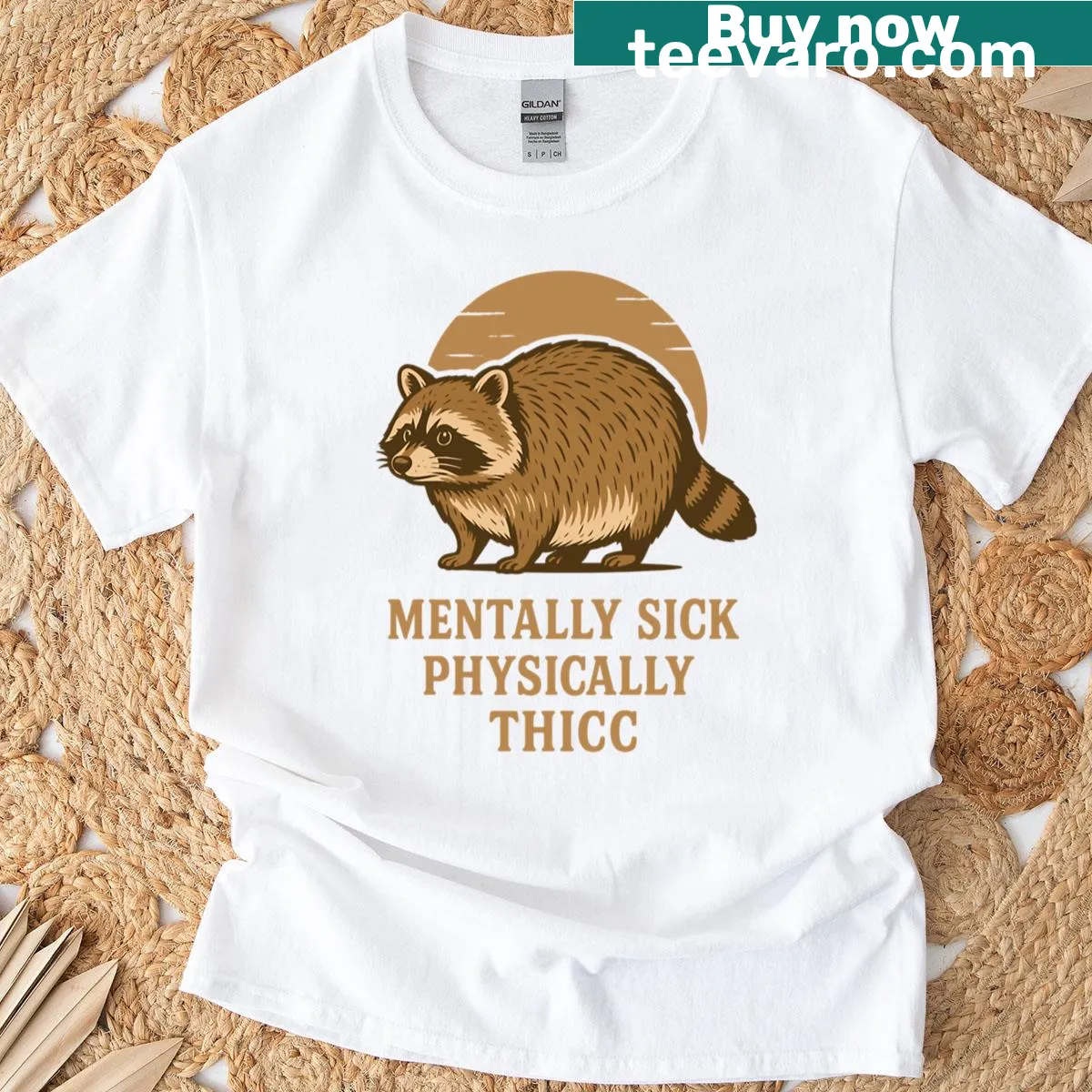 Funny raccoon shirt with humor about mental and physical health. — on a men's t-shirt
