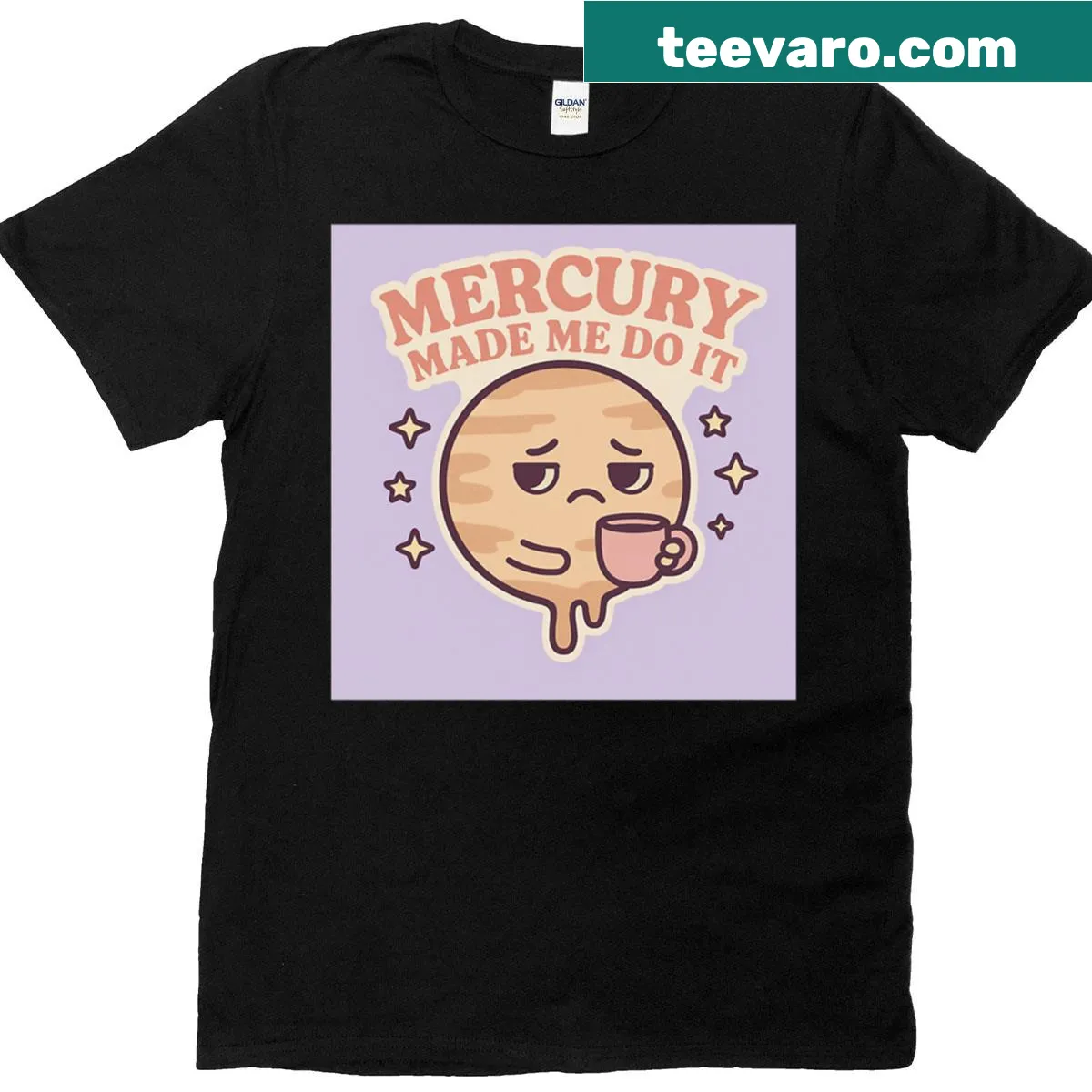 Playful t-shirt with the phrase 'Mercury Made Me Do It' depicting astrology themes — on a men's t-shirt