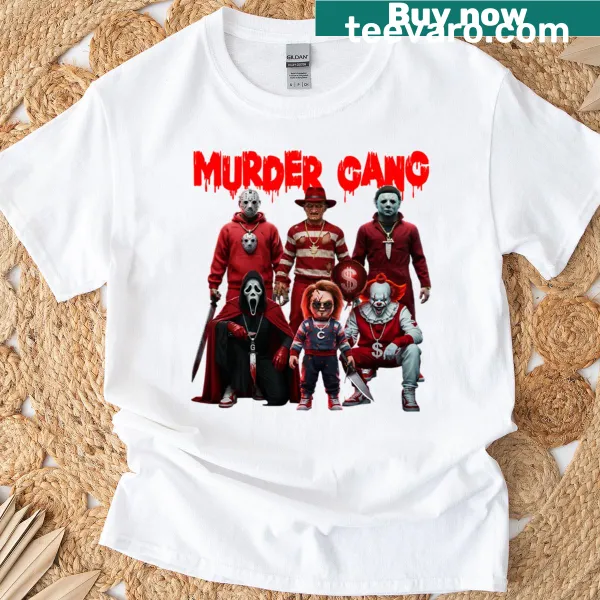 Bold graphic t-shirt with the phrase 'Murder Gang'