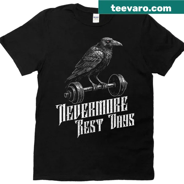 Inspirational gym t-shirt with a raven design and motivational text