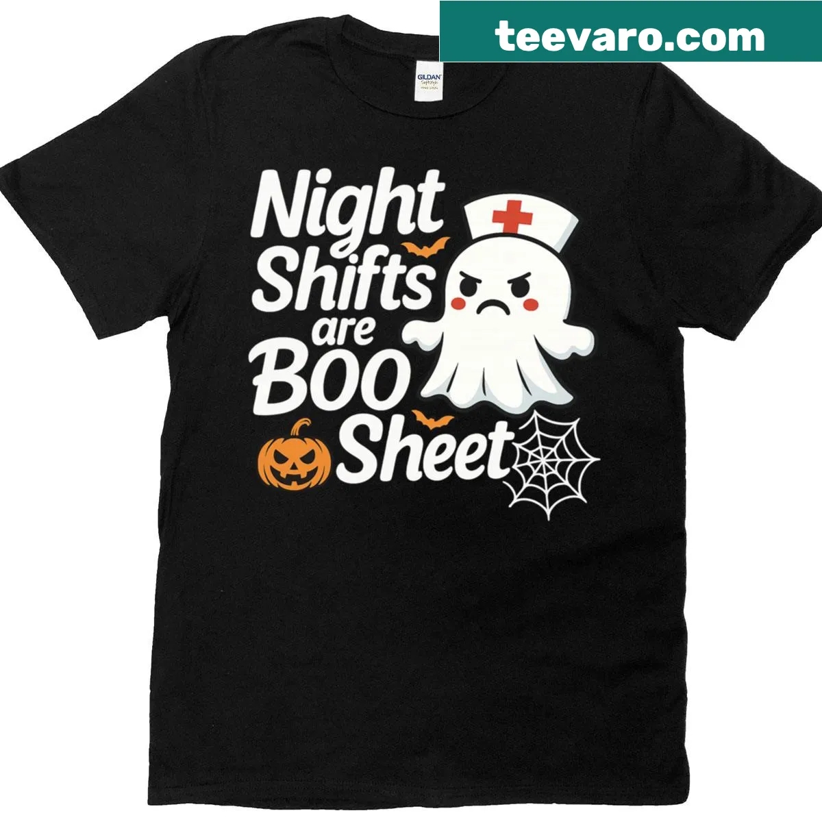 Funny ghost Halloween T-shirt for night shift nurses — on a men's t-shirt