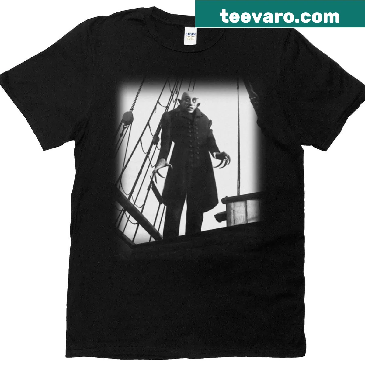 Graphic t-shirt inspired by Nosferatu with a vampire illustration — on a men's t-shirt