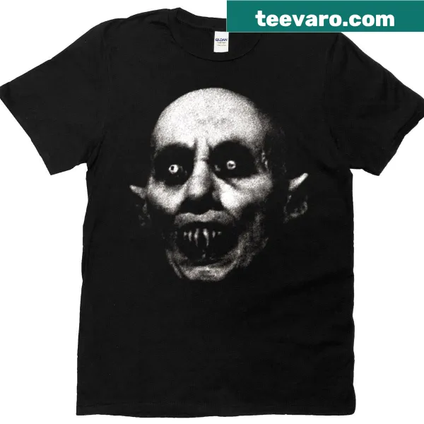Gothic Nosferatu vampire graphic on Halloween-themed t-shirt